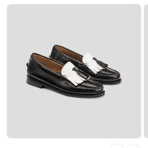 G.H. Bass & Co. Black and White Kiltie Tassel Loafers